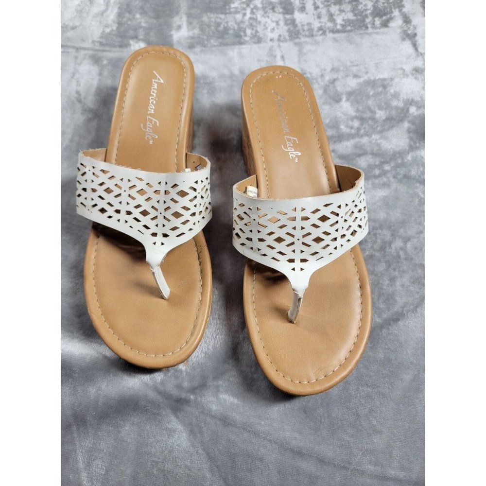 American Eagle Platform Cork Wedge Sandals‎ Size 8.5 White